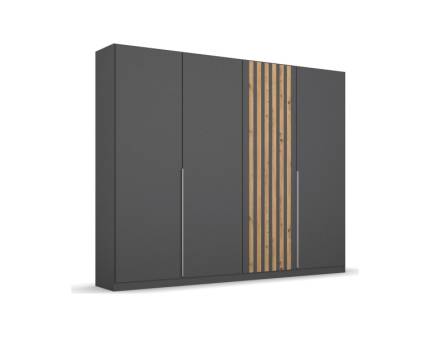 Dulap cu 4 usi cu balamale LAMELLA 226x210x54cm gri metalic/ stejar artisan, manere aluminiu