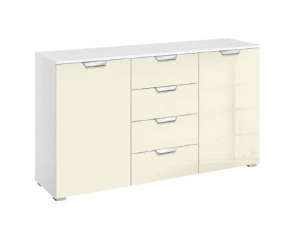 Comoda cu 2 usi si 4 sertare ADITIO 140x81x42cm alb alpin/ sticla champagne