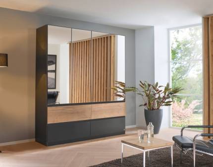 Dulap cu 4 usi cu balamale si 4 sertare WINNIPEG 181x210x56cm gri metalic/ halifax - oglinda