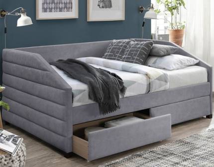 Pat tapitat cu somiera si sertare pentru depozitare NADIA VELVET (120x200cm) catifea grey