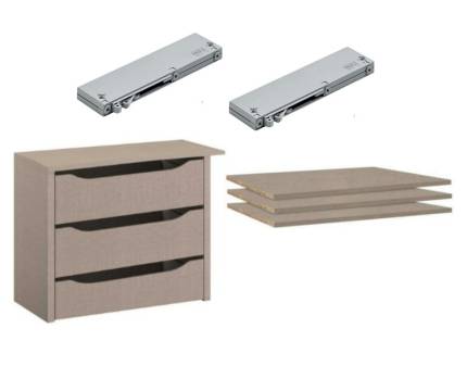 Pachet caseta cu 3 sertare 66x57cm + set 3 polite 66x48cm + set 2 sisteme soft-close pentru dulapul cu usi glisante