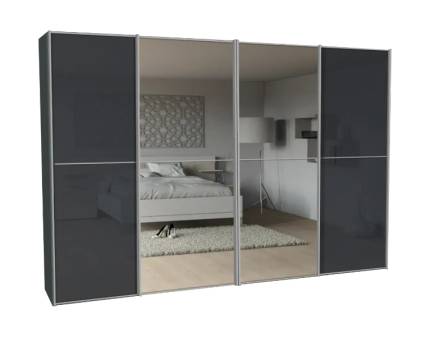 Dulap cu 4 usi glisante 373x222x68cm antracit mat/ sticla antracit - oglinda, maner aluminiu model 44 SINFONIE PLUS 