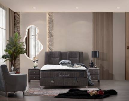 Pat tapitat cu saltea si spatiu pentru depozitare ICON (200x200cm)  