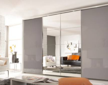 Dulap cu usi glisante SYNCRONO 361x211x62cm sticla fango/ oglinda, maner aluminiu