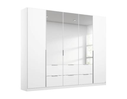 Dulap cu 6 usi cu balamale si 6 sertare MEMPHIS 226x210x54cm alb alpin/ oglinda