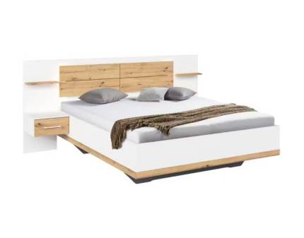 Cadru pat cu noptiere incorporate BOSTON EXTRA 160 / 180cm alb alpin/ stejar Artisan