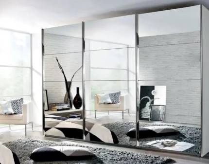 Dulap cu usi glisante KULMBACH 271x229x62cm alb alpin/ 3 usi oglinda configurabil