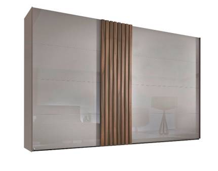 Dulap cu usi glisante TEGIO 301x223x68cm fango mat/ sticla fango -  walnut