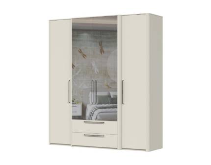 Dulap cu 4 usi cu balamale si 2 sertare AIR 187x225x61cm Pepper White/ oglinda, manere antracit 