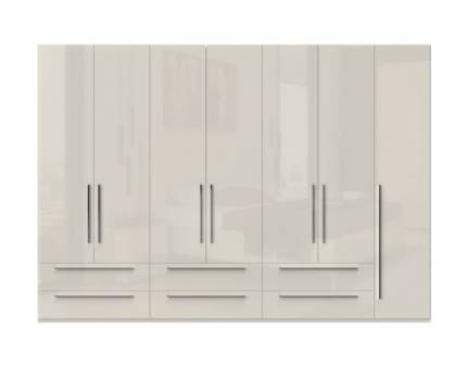 Dulap cu 7 usi si 6 sertare PIANO BEIGE 317x224x56cm bej lucios, maner crom