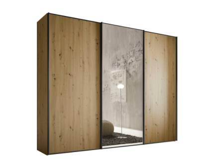 Dulap cu 3 usi glisante 298x240x68cm stejar Artisan/ oglinda, maner grafit model 2 SINFONIE PLUS