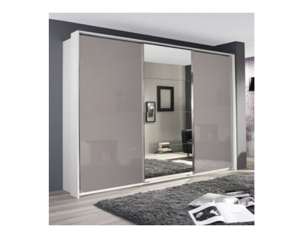 Dulap cu usi glisante KULMBACH 203x210x62cm alb alpin/ sticla fango - oglinda 