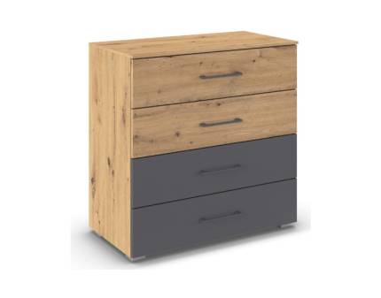 Comoda cu 4 sertare BILBAO 80x81x42cm stejar artisan/ gri metalic, manere gri metalic