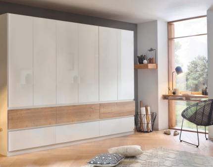 Dulap cu 6 usi cu balamale si 6 sertare WINNIPEG 271x210x56cm alb alpin/ alb lucios - halifax