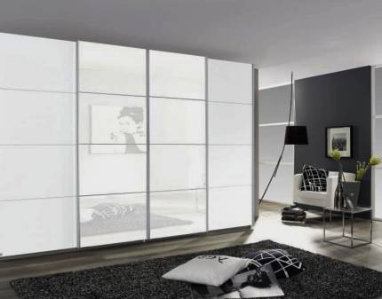 Dulap cu usi glisante SYNCRONO 316x230x62cm alb alpin/ 2 usi sticla alba configurabil