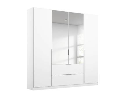 Dulap cu 4 usi cu balamale si 2 sertare MEMPHIS 181x210x54cm alb alpin/ oglinda