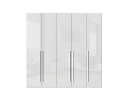 Dulap cu 5 usi cu balamale PIANO WHITE 227x224x56cm alb lucios, maner crom