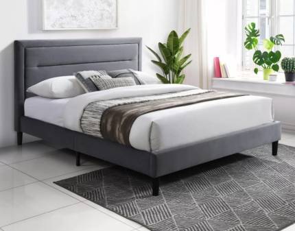 Pat tapitat cu somiera MALAGA VELVET 140 / 160cm catifea grey, picioare negre