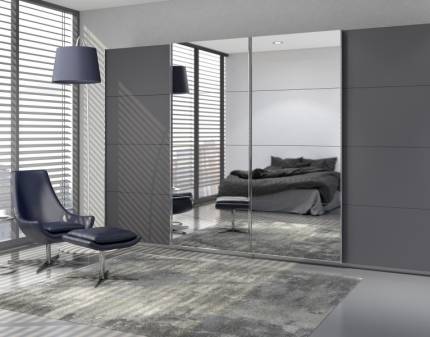 Dulap cu usi glisante SYNCRONO 361x211x62cm gri metalic/ oglinda configurabil