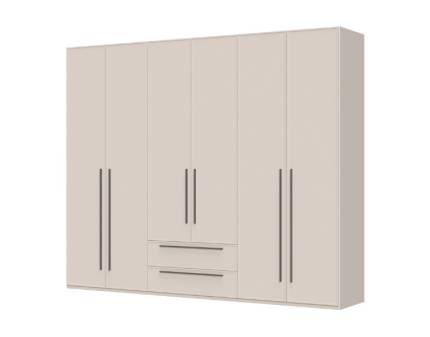 Dulap cu 6 usi cu usi balamale si 2 sertare OPERA 272x224x56cm casmir, manere maro