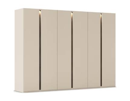Dulap cu 6 usi cu balamale LUANA 301x223x61cm champagne/ cu manere integrate Atlantic Dark si sistem de iluminare