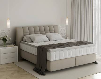 Pat tapitat DIUNA cu somiera si saltea BARLETTA inclusa 140/ 160/ 180cm, personalizabil 