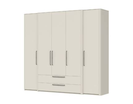 Dulap cu 5 usi cu balamale si 2 sertare AIR 232x225x61cm Pepper White, manere antracit