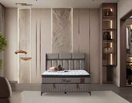 Pat tapitat cu saltea si spatiu pentru depozitare BRAGA (200x200cm) cappuccino 