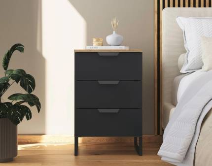 Noptiera cu 3 sertare ADITIO 40x74x42cm stejar artisan/ gri metalic 