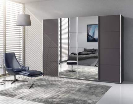 Dulap cu usi glisante SYNCRONO 271x230x62cm gri metalic/ oglinda configurabil