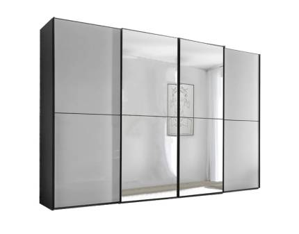 Dulap cu 4 usi glisante 400x240x68cm antracit mat/ sticla gri - oglinda, maner grafit model 44 SINFONIE PLUS 