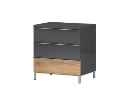 Noptiera cu 3 sertare ONYX 56x59x40cm antracit lucios/ nuc Pacific, picioare si manere crom