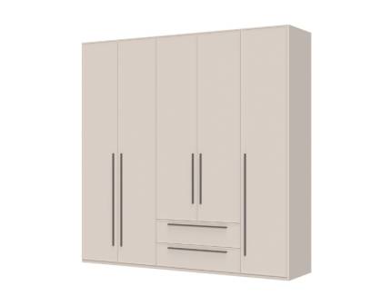 Dulap cu 5 usi si 2 sertare OPERA 227x224x56cm casmir, manere maro