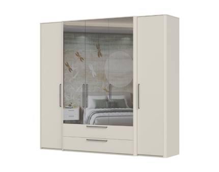 Dulap cu 5 usi cu balamale si 2 sertare AIR 232x225x61cm Pepper White/ oglinda, manere antracit