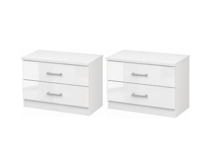 Set 2 noptiere cu 2 sertare QUADRA 50x37x38cm alb alpin/ alb lucios 