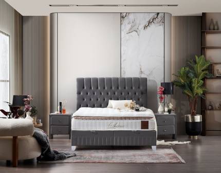 Pat tapitat cu saltea si spatiu pentru depozitare LEXUS (140x200cm) grey  