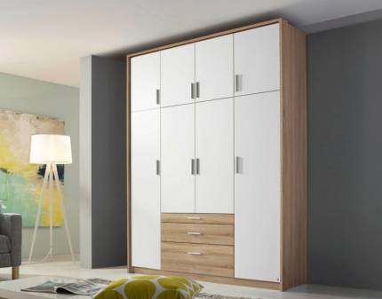 Dulap cu 8 usi cu balamale si 3 sertare HILDESHEIM EXTRA 181x229x54cm alb alpin/ sonoma 